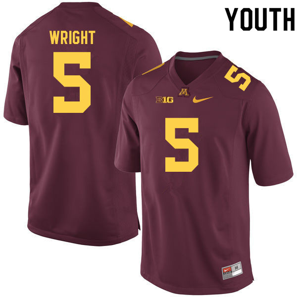 Youth #5 Dylan Wright Minnesota Golden Gophers College Football Jerseys Sale-Maroon